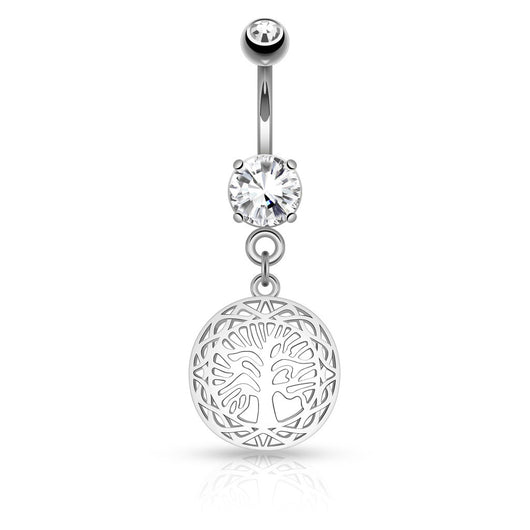 Tree of Life Dangle CZ Surgical Steel Navel Belly Button Rings