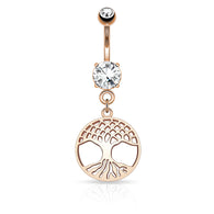 Tree of Life Dangle Surgical Steel Navel Belly Button Rings