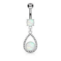 Opal CZ Tear Drop Dangle Surgical Steel Belly Button Navel Rings