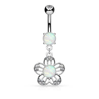 Opal Glitter Center Flower Dangle Belly Button Navel Rings