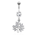 Life Tree CZ Dangle Belly Button Navel Rings