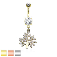 Life Tree CZ Dangle Belly Button Navel Rings