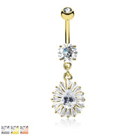 Pear and Princess Cut CZ Dangle Belly Button Navel Rings