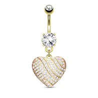 CZ Paved Heart Dangle Belly Button Navel Rings