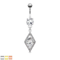 Dia CZ Dangle Surgical Steel Navel Belly Button Ring