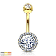 Classic Prong Set CZ Center Double Tier Navel Belly Button Ring