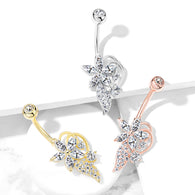 Marquise CZ Flower CZ Cluster Stem Bouquet Navel Belly Button Rings