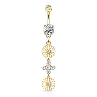 Enamel Flower CZ Dangle 14kt Gold Plated Navel Belly Button Ring