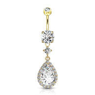 Large Tear CZ Shape Dangle 14kt Gold Plated Navel Belly Button Ring