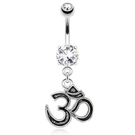 Om Casting Styled and Outlined Dangle Surgical Steel Navel Belly Button Ring