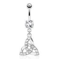 Celtic Knot CZ Dangle Surgical Steel Navel Belly Button Ring