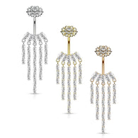 CZ Chandelier Internally Threaded Top CZ Flower Dangle Navel Belly Button Ring