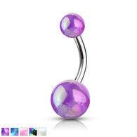 Metallic AB Coating Balls Over Surgical Steel Belly Button Navel Rings