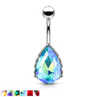 AB Effect Tear Drop CZ Surgical Steel Belly Button Navel Rings