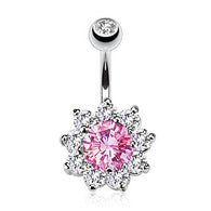 Flower Multi CZ Belly Button Navel Rings