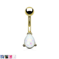 Opal Glitter Tear Drop Gold IP Surgical Steel Belly Button Navel Rings