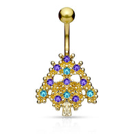 Blue & Aqua CZ Set Tree Navel Belly Button Ring