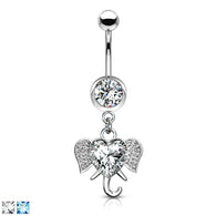 Heart CZ Set Elephant Dangling Navel Belly Button Ring