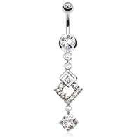 Squares with Round CZ Dangle Belly Button Navel Rings