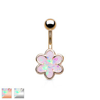 Opal Glitter Filled Flower Belly Button Navel Rings