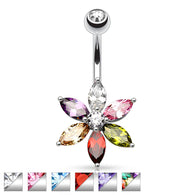 6 Marquise Cut CZ Petal Flower Navel Belly Button Ring