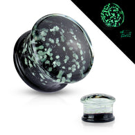 Pair Pyrex Glass Double Flare Plugs with Glow in the Dark Sparkles