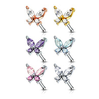 1 Pc 316L Surgical Steel CZ Butterfly Top Nose Bone Stud Rings