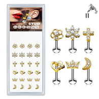 24 Pc Mixed Style Gold Plated Top Labret Monroe Ear Cartilage Studs