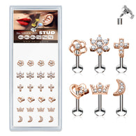 24 Pc Pre Loaded Rose Gold Plated Top Labret Monroe Ear Cartilage Studs