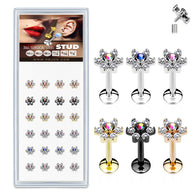 24 Pc Pre Loaded CZ Flower Top Labret Monroe Ear Cartilage Studs