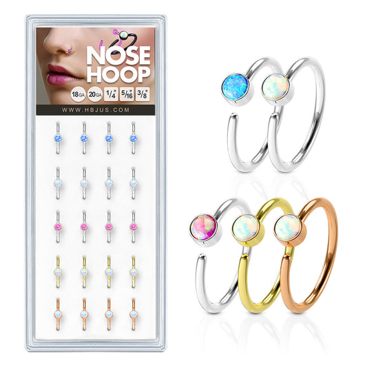 20 Pc Pack 20G Opal 316L Surgical Steel Nose Hoop Tragus Cartilage Ring