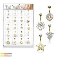 20 Pc Box Package 14K Gold Plated CZ Assorted Navel Belly Button Ring