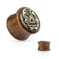 Sugar Skull Shield Front Organic Sono Wood Saddle Plugs