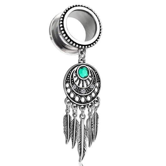 Pair Of Dream Catcher Dangle Antique Silver Screw Fit Flesh Ear Tunnels