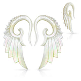 Pair Of Angelic Wing Hand Carved Mother of Pearl Ear Taper Ear Plugs