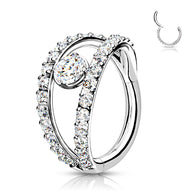 All 316L Surgical Steel Hinged Segment Double layer CZ Hoop Tragus