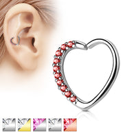 Lined CZ Heart Ear Cartilage Daith Helix Tragus Rings