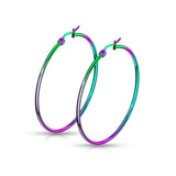 Pair Of Rainbow Titanium Surgical Steel Round Hoop Earrings