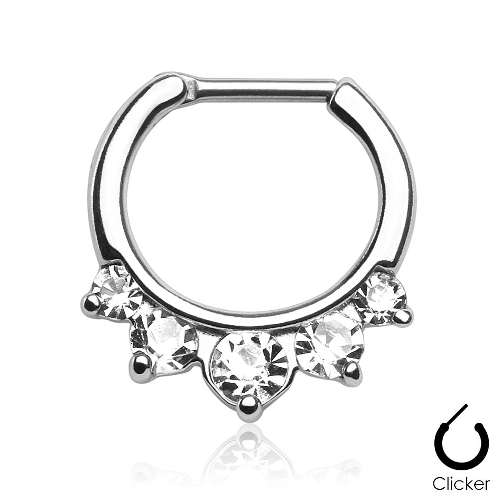 Five CZ Surgical Steel Septum Clicker Nose Ring – iconbodyjewelry.com
