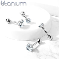 Prong Set CZ Implant Grade Solid Titanium Ear Cartilage Helix Tragus Barbell 18G