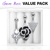 3 Pc Box Package Assorted Style Navel Belly Button Rings