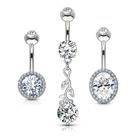 3 Pc Box Package CZ Assorted Navel Belly Button Ring