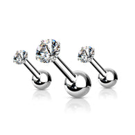 3 Pcs 3mm 4mm 5mm Prong Set CZ Cartilage Triple Helix Tragus Barbell Studs