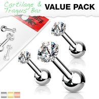 3 Pcs 3mm 4mm 5mm Prong Set CZ Cartilage Triple Helix Tragus Barbell Studs