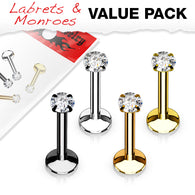 Internally Threaded CZ Top Labret Monroe Ear Cartilage Studs