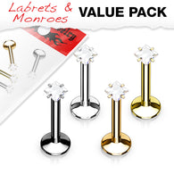 Internally Threaded Square CZ Labret Monroe Ear Cartilage Studs