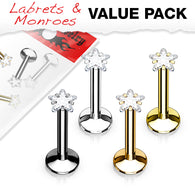 Internally Threaded Star CZ Labret Monroe Ear Cartilage Studs