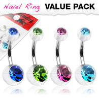 4 Pc Pack Of Double CZ Acrylic Ball Navel Belly Button Rings