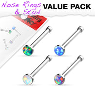 Value Pack 4 pcs Synthetic Opal Surgical Steel Nose Stud Rings