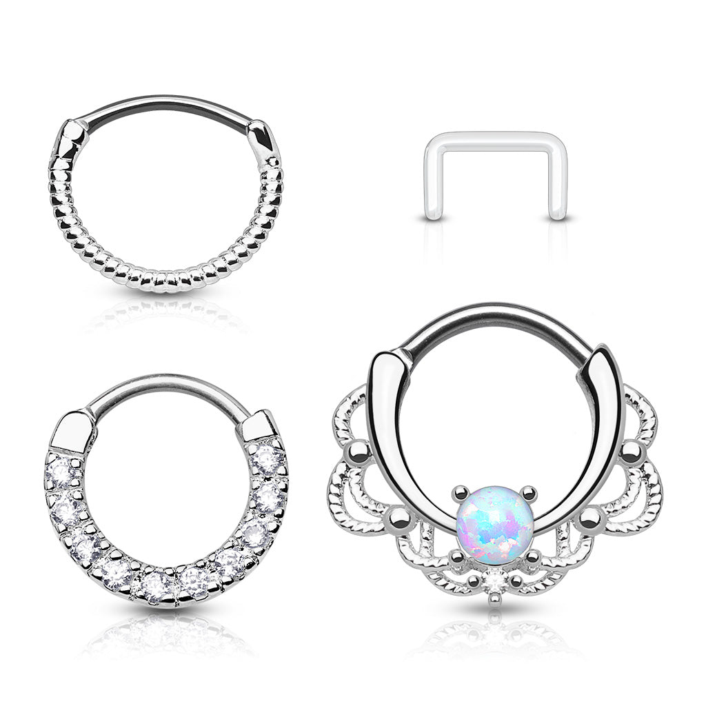 3 Pc Mixed CZ Nose Septum Cartilage Hoop + Free Retainer 14G ...